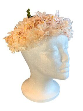 Vintage Ladies Pink Daisy Floral Fascinator Hat 22" Large & Small Flowers